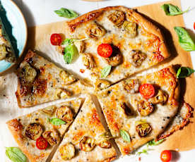 Pizza con alcachofa y trufa