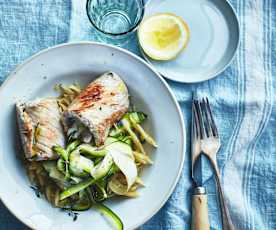 Roulés de veau à la sauge et à la mozzarella, trofie et courgettes