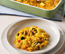 Arroz cremoso de pollo y verduras