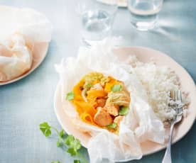 Papillotes de dinde au curry et chou chinois