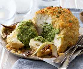 Hazelnut and herb stuffed cauliflower