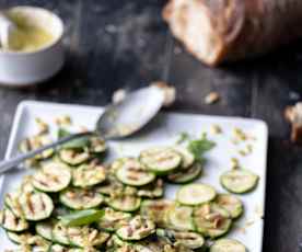 Warm zucchini salad with basil lemon dressing (Thermomix® Cutter, using modes)