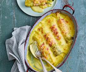 Poireaux au jambon, béchamel au curry