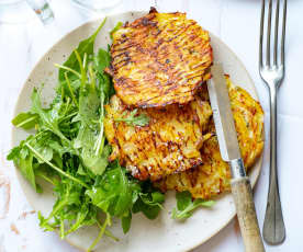 Galettes croustillantes  de pommes de terre au bacon et fromage