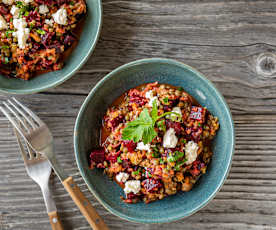 Insalata di lenticchie con barbabietola e feta