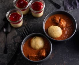 Beef Goulash with Bread Dumplings; Individual Cheesecakes
