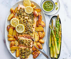 Saumon au four et pesto aux herbes