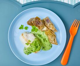 Nasello in salsa prezzemolata con cuori di carciofo