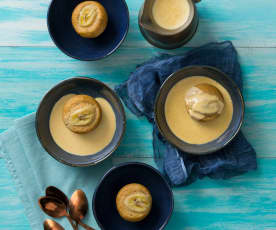 Steamed banana puddings with honey ginger crème anglaise