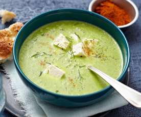 Porreecremesuppe mit Dill und Schafskäse