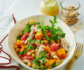 Kichererbsensalat mit Pampelmuse und Hähnchen