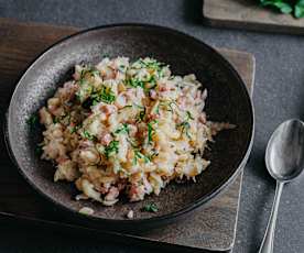 Halušky s uzeným masem a zelím