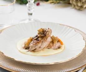 Codorniz escabechada con emulsión de patata al vacío