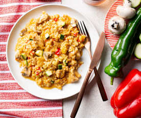 Arroz cremoso de pollo y verduras