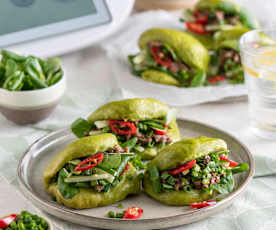 Zielone bao z szarpaną kaczką