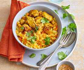 One pot de blé, poulet et curry