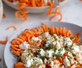 Spiralized carrot and apple salad with feta cheese and nuts (Thermomix® Spiralizer, using modes)