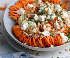 Spiralized Carrots and Apple Salad with Feta and Walnuts