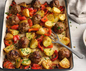 Roasted Meatballs and Spicy Potatoes