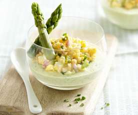 Verrine crème d'asperge verte et mimosa d'asperge aux œufs