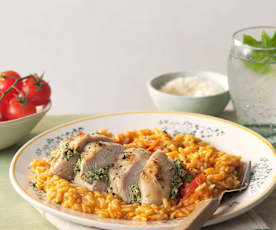 Tomato Risotto with Lemon Ricotta Stuffed Chicken Breast