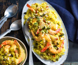 Biryani de crevettes, fruits secs et safran