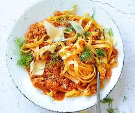 Tagliatelle à la saucisse,  fenouil et parmesan