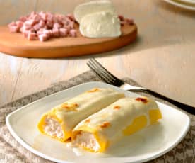 Canelones de mozzarella y jamón de York