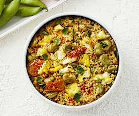 Cous cous con uova strapazzate e fave