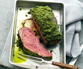 Carré de veau en croûte d’herbes et trio de légumes