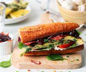 Egg and bacon breakfast baguettes