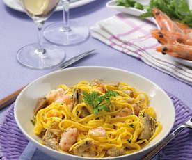 Tagliolini aux crevettes et artichaut