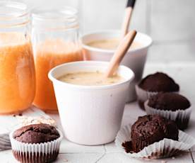 AVEIA (papas de aveia, smoothie de cenoura e laranja e muffins de chocolate e aveia)