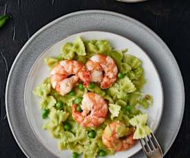 Pâtes aux crevettes et petits pois