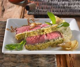 Ochsenkoteletts mit Zwiebel-Senf-Kruste