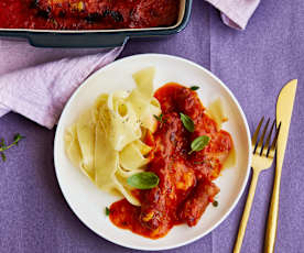 Schinken-Hack-Röllchen mit Nudeln