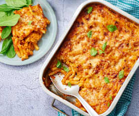 Gratin de pâtes au thon à la crème de poivrons