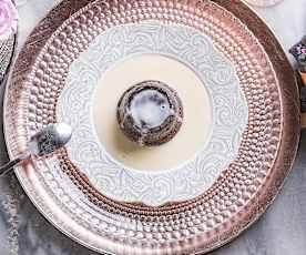 Tortini di cioccolato all'olio e crema inglese (per 2 persone) (senza glutine)