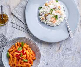 Risotto ai frutti di mare e Sedanini alla crema di peperoni (Bimby Friend)
