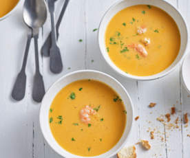 Crema de verduras y gambas