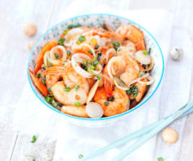 Crevettes sautées aux oignons nouveaux