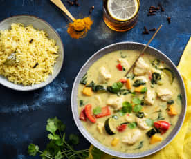 Złoty ryż z indykiem i warzywami