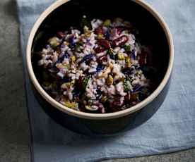 Risoto com feijão e couves