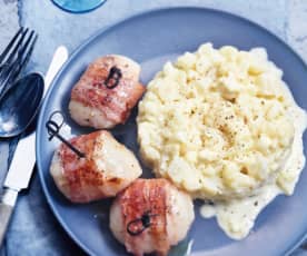 Coquilles Saint-Jacques au lard et risotto de chou-fleur