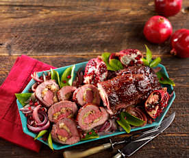 Pomegranate Glazed Stuffed Beef Tenderloin
