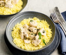 Arroz basmati a las hierbas con pollo