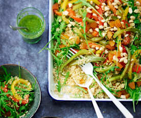 Salade de lentilles vertes à la vinaigrette, à l'amande et aux raisins secs