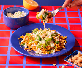 Süßkartoffel-Spätzle mit Porree-Sauce und Schafskäse