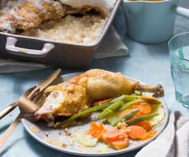 Muslos de pollo a la sal con salsa de cacahuete