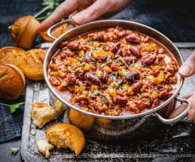 Chili de bœuf et muffins de maïs